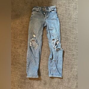 High Waist Ripped Straight Jeans